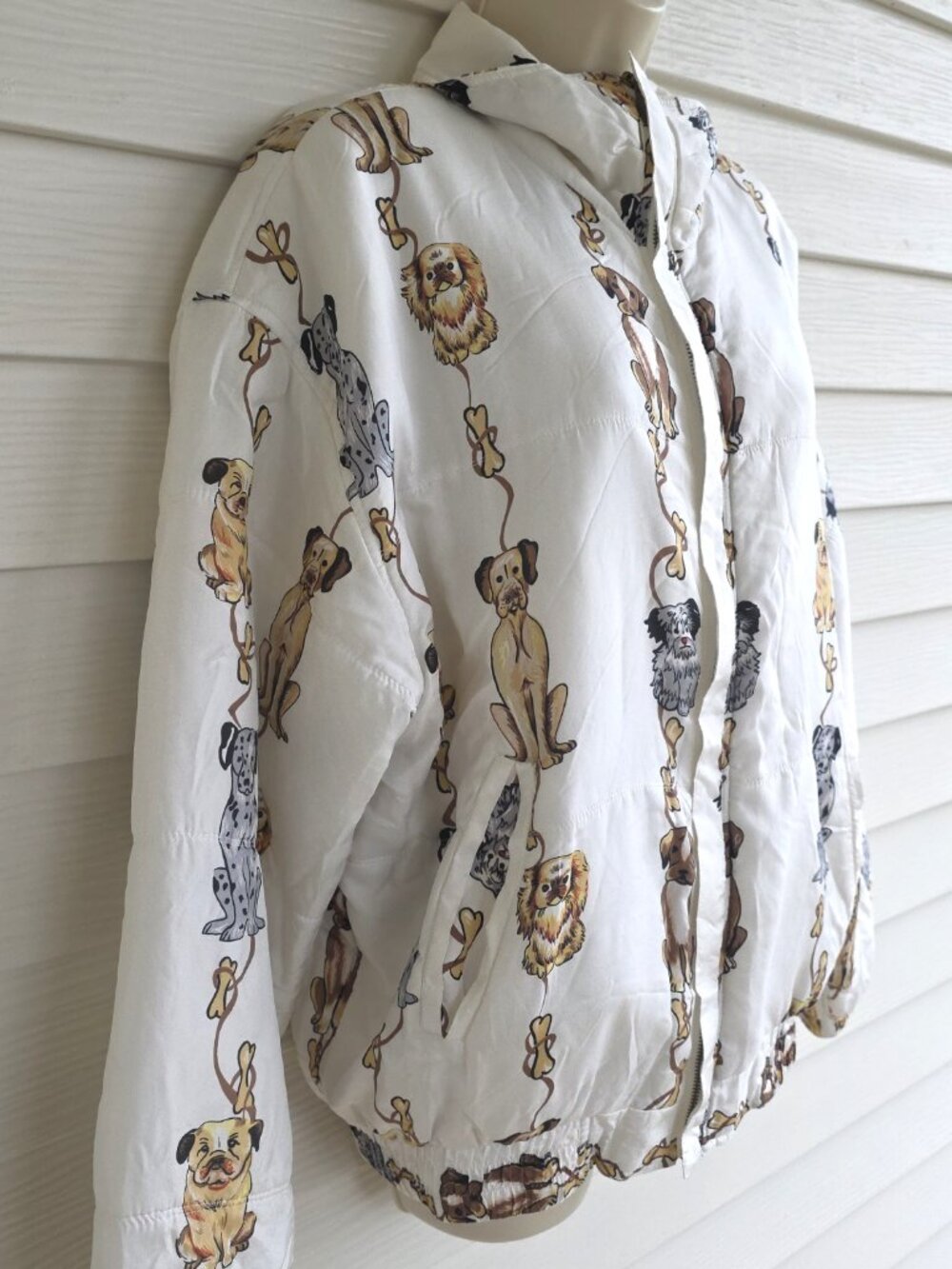 Vintage 90s Coaco Silk dog themed lightweight puffer jacket - Picture 4 of 8